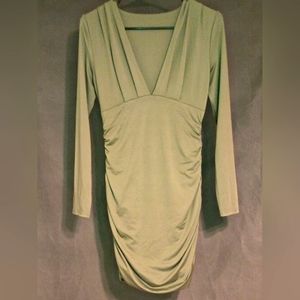Deep v neck womens dress olive green